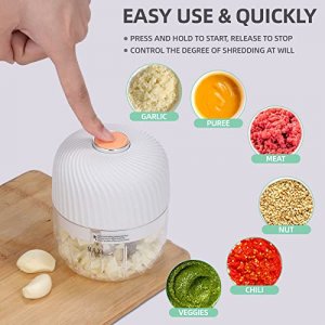 Electric Garlic Chopper, Mini Portable Veggie Chopper, 250ML Garlic Grinder Masher Onion Chopper, Blender to Vegetable, Wireless Food Processor for G