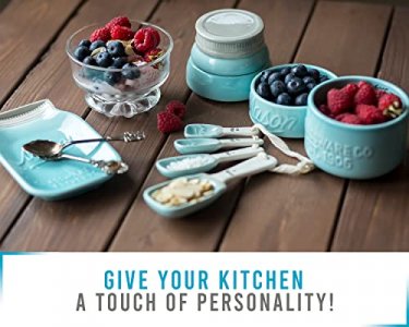 Vintage Mason Jar Ceramic Kitchenware Set by Comfify - Multi-Piece Kitchen Ceramic Dcor Set w/ 4 Measuring Cups, 4 Measuring Spoons and Spoon Rest 