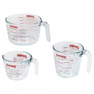 Pyrex 3 Piece Glass Measuring Cup Set, Includes 1-Cup, 2-Cup, and 4-Cup Tempered Glass Liquid Measuring Cups, Dishwasher, Freezer, Microwave, and Pre