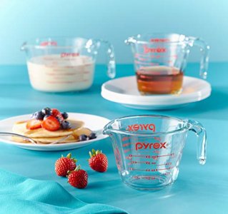 Pyrex 3 Piece Glass Measuring Cup Set, Includes 1-Cup, 2-Cup, and 4-Cup Tempered Glass Liquid Measuring Cups, Dishwasher, Freezer, Microwave, and Pre