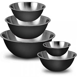 WHYSKO Meal Prep Stainless Steel Mixing Bowls Set, Home, Refrigerator, and Kitchen Food Storage Organizers | Ecofriendly, Reusable, Heavy Duty (Black