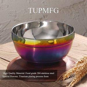 TUPMFG Rainbow Stainless Steel Bowls Rice Bowl 18 Oz Cereal Bowl Deep Soup of 6 with Double Walled Insulated Dishwasher Safe Unbreakable Bowl Home Ki