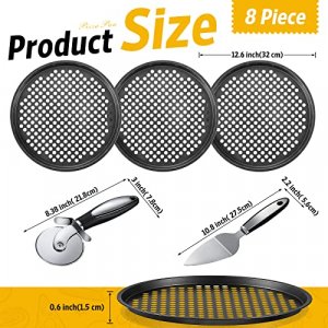 6 Pack 12 Inch Pizza Pans with Holes and Pizza Cutter Wheel Pizza Server, Nonstick Carbon Steel Pizza Tray for Oven Bakeware Pizza Pan for Oven Large