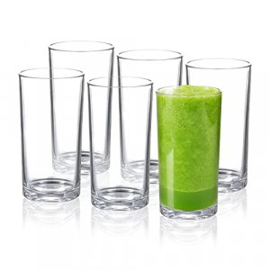 Golemas Plastic Drinking Glasses Set of 6, Reusable Acrylic Highball Tall Water Tumblers Glassware Sets, Dishwasher Safe Suitable for Bar, Home, Kitc