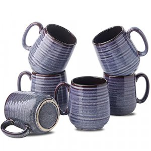 Hasense Ceramic 15 Ounce Coffee Mugs Set,Coffee Cups Set of 6 with Handle,Purple Mug for Home and Kitchen,Porcelain Cups for Cocoa,Coffee,Tea