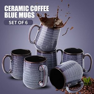 Hasense Ceramic 15 Ounce Coffee Mugs Set,Coffee Cups Set of 6 with Handle,Purple Mug for Home and Kitchen,Porcelain Cups for Cocoa,Coffee,Tea