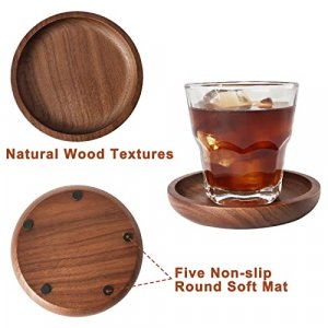 MAPRIAL Wooden Coasters for Drinks, 4 Pack 4 inch Wood Drink Coasters Set 100% Natural Walnut Coasters for Housewarming Gifts for New Home, Office, HO