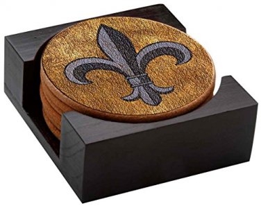 Thirstystone Cork Coaster & Coaster Holder Gift Set, Non-Slip Cork Backing, Drink Absorbent & Protects Table, Home Accessories, Fleur De Lis (Set of 
