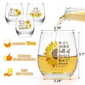 4PCS Sunflower Wine Glasses 12oz Funny Inspired Sayings for Women Lover Summer Flower Print Tumblers Gift for Bridal Party Wedding Whiskey Beer Can G