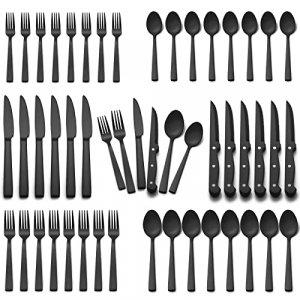 48-Piece Black Silverware Set with Steak Knives, AIVIKI Black