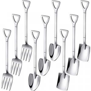 9 Pcs Mini Shovel Spoons and Fork Set for Desserts Include 3 Shovel Shape Spoons 3 Pointed Spoons and 3 Stainless Steel Fork Spoons Ice Cream Spoons 