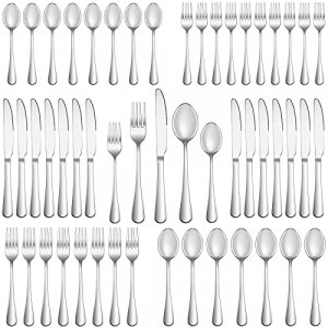 50 Piece Silverware Set Service for 10,Premium Stainless Steel Flatware Set,Mirror Polished Cutlery Utensil Set,Durable Home Kitchen Eating Tableware