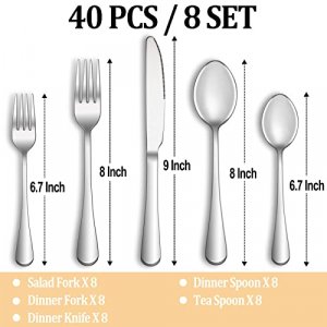 SuperCook Black Silverware Set, 40 Piece Flatware Set for 8, Stainless  Steel Cutlery Eating Utensils, Mirror Finish Tableware include Knife Fork