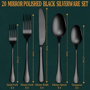 48-Piece Black Silverware Set with Steak Knives, AIVIKI Black Flatware Set  for 8, Stainless Steel Cutlery Set, Tableware Utensils Includes Spoons