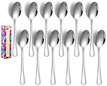 Dinner Spoon, 12 pcs Stainless Steel Silverware Spoon Only, 6.8 inch Soup Spoon, Home Kitchen Essential Cutlery Utensils for Outdoor Camping BBQ