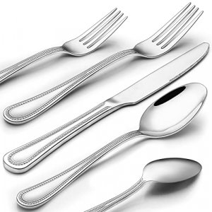 40-Piece Silverware Set, Paincco Stainless Steel Flatware Cutlery Set Service for 8, Pearled Edge Tableware Set Includes Knife Fork Spoon, Beading Ut