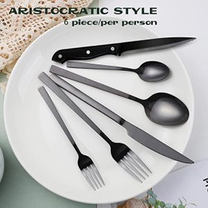 48-Piece Black Silverware Set with Steak Knives, AIVIKI Black Flatware Set  for 8, Stainless Steel Cutlery Set, Tableware Utensils Includes Spoons