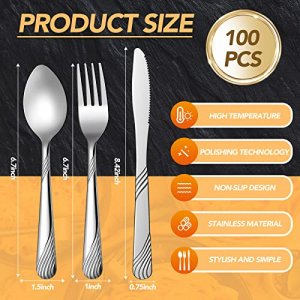 48 Pieces Flatware Set Silverware Flatware Cutlery Set Mirror Finish Silver Utensils Set Stainless Steel Tableware Include Knife Fork Spoon for Kitch