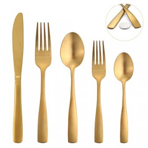 Matte Gold Silverware Set - GIOCOCO 20 PCS Stainless Steel Flatware Sets Thick Cutlery Set Durable Utensils Set Service For 4, Elegant Tableware Set 