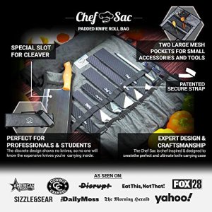 Chef Knife Bag Knife Roll Bag | 9 Slots for Knives Cleaver & Kitchen Utensils | 2 Large Zip Pockets | Padded Shoulder Sling Strap | Best Gift for Pro