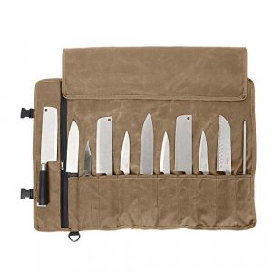 Knife Roll,Knife Bag,Knife Case,WaxedCanvas Chef Knife Bag,Portable Knife Roll Bag With 10 Slots Plus 1 Zipper Pockets Can Hold Home Kitchen Knife 