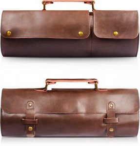 Manjushri Genuine Crazy Horse Leather Professional Chef Knife Folding Roll Bag (Brown)