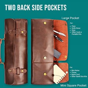 Manjushri Genuine Crazy Horse Leather Professional Chef Knife Folding Roll Bag (Brown)