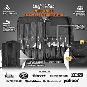 Chef Knife Bag | Traveller Chef Backpack | Water-Resistant Material | 21+ Pockets for Knives & Kitchen Utensils | Dedicated Pocket for Laptop & Noteb