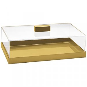 Elavain Acrylic Cake Stand | Multifunctional Serving Tray | Elegant Gold Food Tray with Clear Lid | Perfect as a Cake Box and Serving Platter for Par