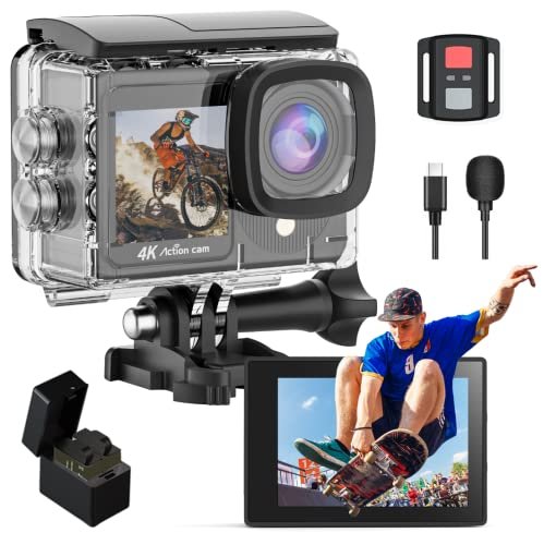 HLS Waterproof Action Camera 4K Stabilization with 3 Batteries 1350mAh for  Video,4K WiFi Remote Underwater Cameras with Wide Angle Lens HD,Sports