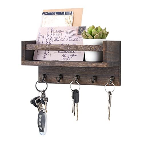 Key and Mail Holder for Wall, Decorative Hanging Organizer with Floating  Shelf and 5 Sturdy Keys Hooks, Wall Mount Key Rack, White 