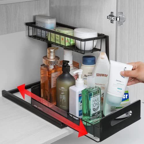  NUOXI Under Sink Organizer, Pull Out Cabinet Organizer 2-Tier  Slide Out Sink Shelf Under Cabinet Storage Multi-Use for Under Kitchen  Bathroom Sink Organizers and Storage, Black: Home & Kitchen