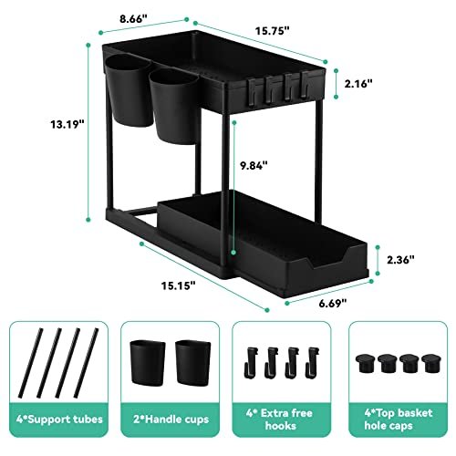 HBlife 2 Pack Under Sink Organizer and Storage, 2 Tier Pull-out Under  Cabinet Organizer with Hooks and Hanging Cup, Multi-Purpose Under Sink  Shelves with Sliding Drawer for Kitchen and Bathroom 