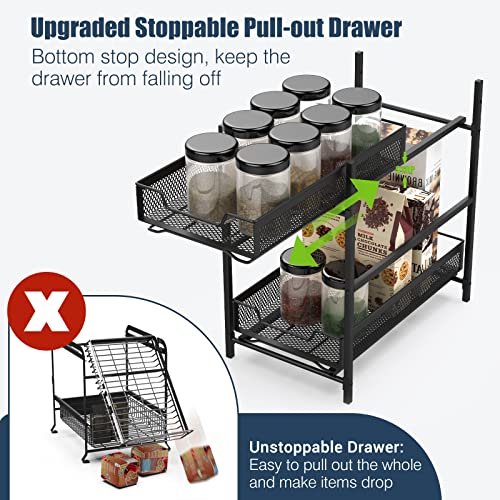 Housolution Under Sink Organizer and Storage, 2 Tier Metal Slide Out Under  Cabinet Organizer with Stoppable Drawer, Height Adjustable Under Sink Shelf