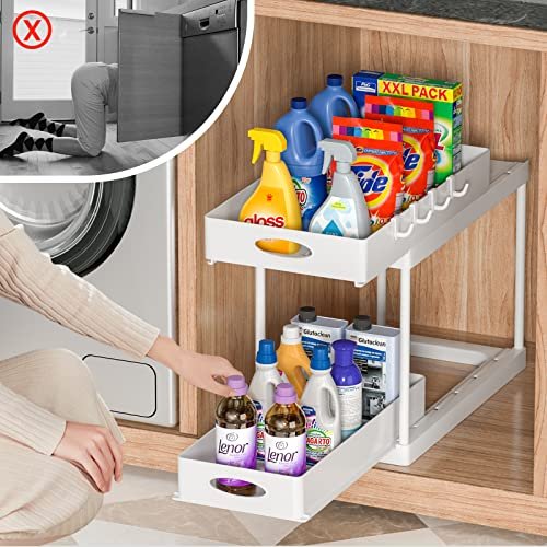2 Pack Under Sink Organizer,Pull Out Cabinet Organizer 2 Tier Slide Out  Sink Shelf Cabinet Organizer and Storage,Adjustable Under Counter  Organizers