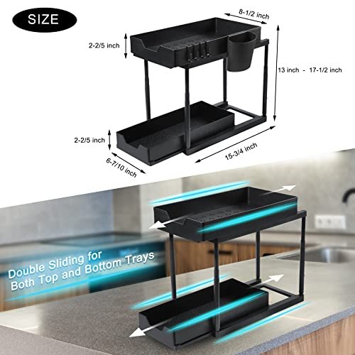  Sevenblue 2 Pack Under Sink Organizers and Storage, 2 Tier  Sliding Bathroom organizer,Multi-Use Under Kitchen Cabinet Storage Shelf  (Black 2Pack)