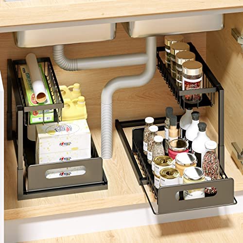 2-tier Under Sink Sli Out Organizer, Pull Out Cabinet Storage Shelf With Sliding  Storage Wire Basket Drawer For Bathroom Kitchen, Countertop Or Pantry