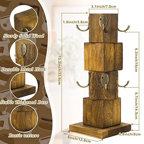 Vesici Wood Coffee Mug Holder Rustic Wooden Coffee Cup Holder for Counter  Farmhouse Mug Tree Stand with 8 Cup Hangers, Vintage Mug Rack for Coffee Ba  - Imported Products from USA - iBhejo