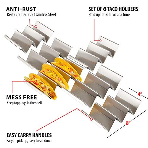 Fiesta Kitchen Taco Holder Stand - Set of 6 - Oven & Grill Safe Stainless  Steel Taco Racks With Handles - Fill & Serve Tacos With Ease - Taco Stand T  - Imported Products from USA - iBhejo