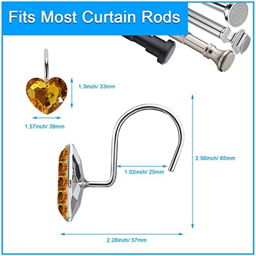 Heart Shower Curtain Rod Ring Hooks Decorative for Bathroom Kitchen Home  Living Room Clothing Utensils Towel, Rust Resistant, Pack of 12 (Yellow) -  Imported Products from USA - iBhejo