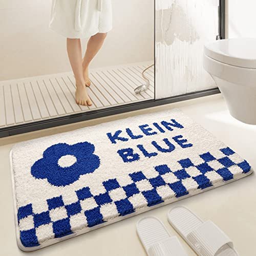 Bath Mat Light Blue Bathroom Mat 40cm 60cm, White Flower Bath Mat