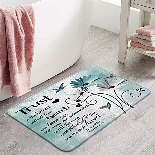 Daisy Bathroom Rug Mat White Flower Bath Rug Bath Mat Non Slip Mat Blue  40x60cm