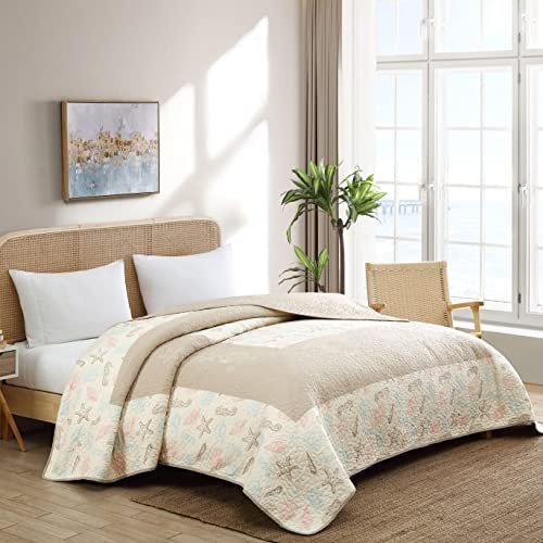 Beatrice Home Fashions Fine Shell Coastal Embroidered Bedspread