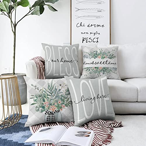 Spring Pillow Covers 18x18 Set Of 4 Farmhouse Throw Pillows Spring  Decorations Plaid Pillowcase For