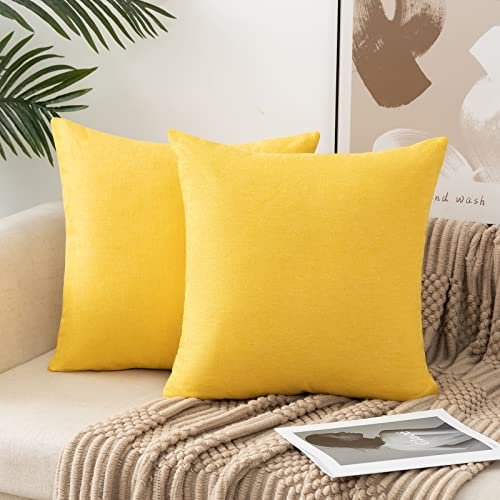 fokusent Throw Pillow Covers 18x18 Set of 2 Farmhouse Mustard Yellow Couch Pillow  Covers Linen Home Decorative Pillow Case for Sofa Bedroom Couch - Imported  Products from USA - iBhejo