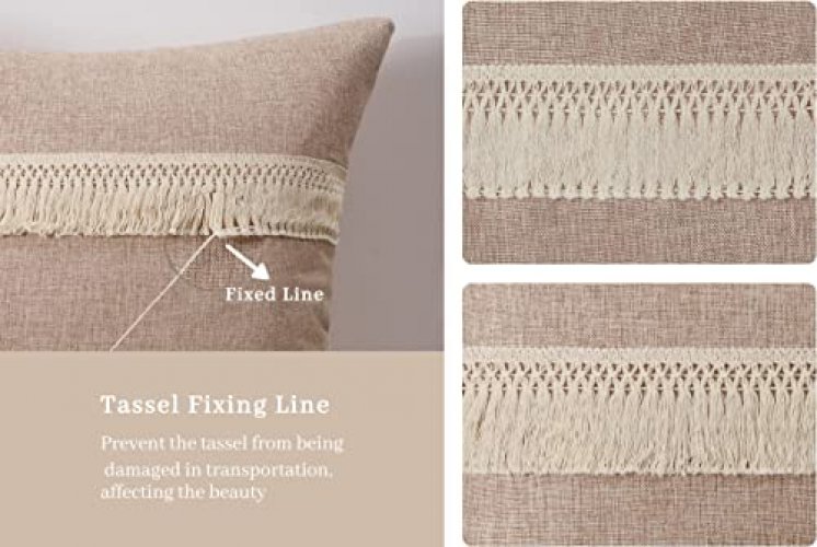 Topfinel Neutral Decorative Throw Pillow Covers 18 x 18 Set of 4,Beige Boho  Pillows for Couch Sofa Bed Living Room,Rustic Burlap Linen Cushion Cover