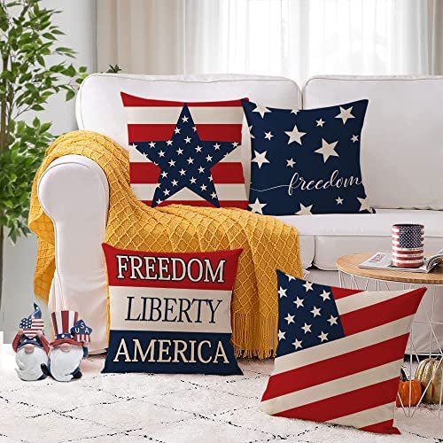 4th of July Decorations Pillow Cases,4 Pack 18x18 Independence Day