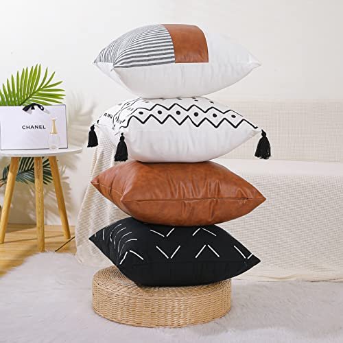 4-pack Boho Throw Pillow Covers 18x18 Decorative Pillow Covers, Faux  Leather Cushions Covers, Modern Farmhouse Pillows for Living Room 