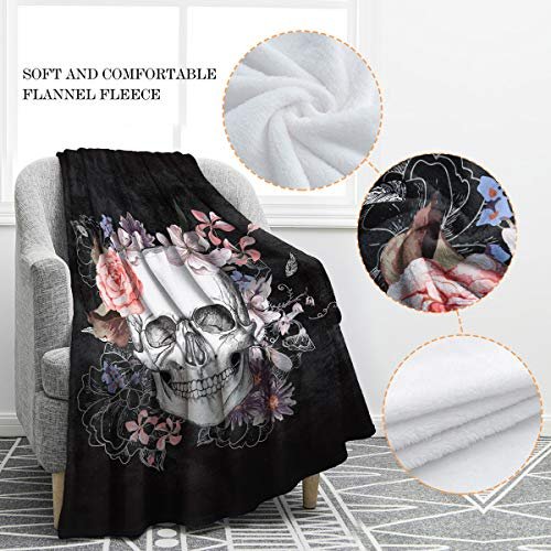 Rose and Skull Throw Blanket Soft Fleece Blankets Plush Comfy