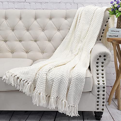 Home Soft Things White Throw Blanket Knitted Tweed Throw 60'' x 80'',  Antique White, Super Soft Cozy Warm Comfortable Breathable Throw for Living  Room